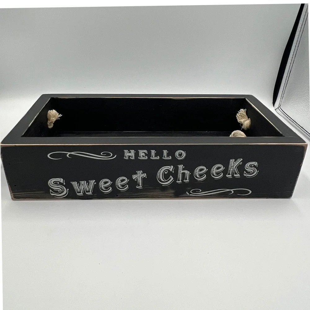 Main Event Toilet Box Diaper Caddy Large Black Wood Nice Butt Like New